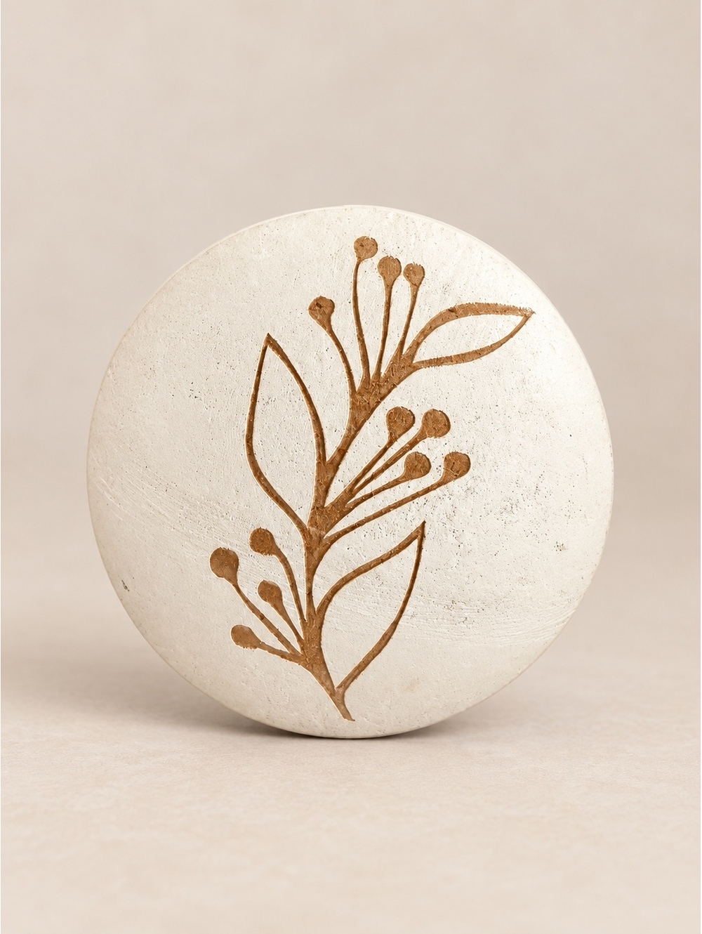 Cream Wooden Decorative Ball with Brown Botanical Design